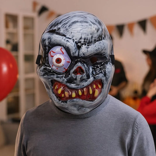 Máscara de Fantasma de Halloween de Cara Completa, de un Ojo, de PVC, Aterradora, Cubre Cabeza de Fantasma Transpirable, Accesorios de Miedo, Tocado de Fantasma para Fiesta de Disfraces