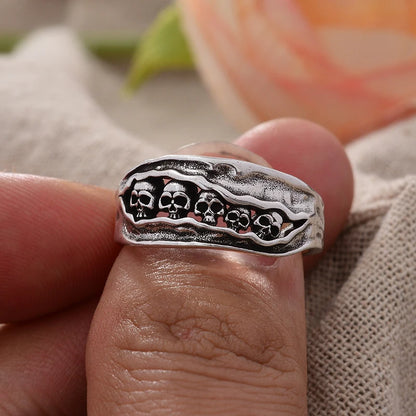 Original Jewelry Horrible 5 Skull Design Thai Silver Men Finger Ring Halloween Gifts Cheap