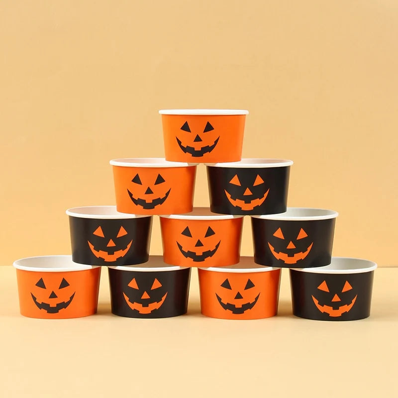 Halloween Party Disposable Tableware Paper Bowl Snack Box Ice Cream Cup Pumpkin Bowl Happy Halloween Party Decor Supplies