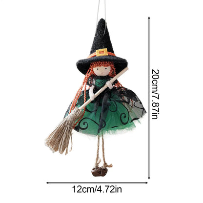 Witch Doll Hangable Kitchen Decor with Broom Ornament Spooky Witch