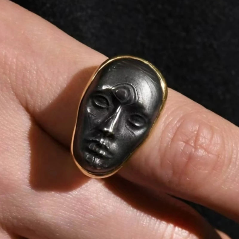 Anillo gótico de dos tonos con forma de cara de acero inoxidable para mujer, regalos de Halloween