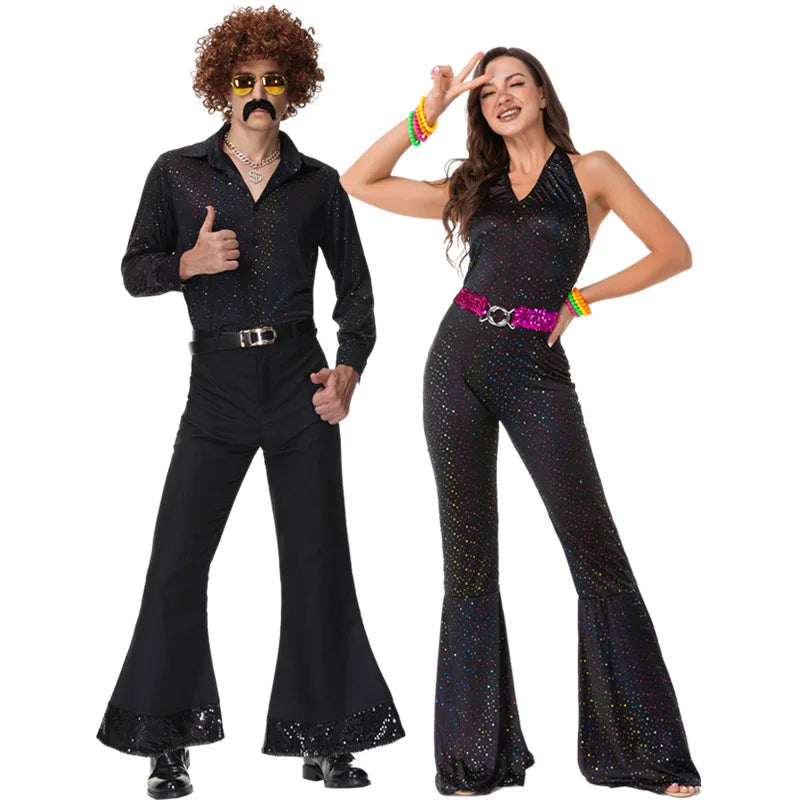 70s Disco Costume - sequin bell-bottom jumpsuit