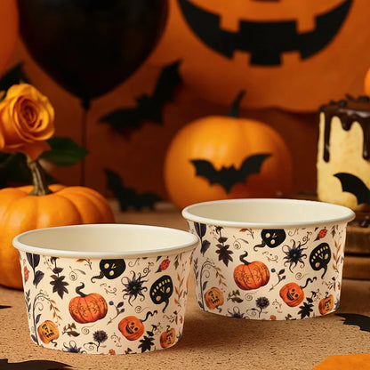 Halloween Party Disposable Tableware Paper Bowl Snack Box Ice Cream Cup Pumpkin Bowl Happy Halloween Party Decor Supplies