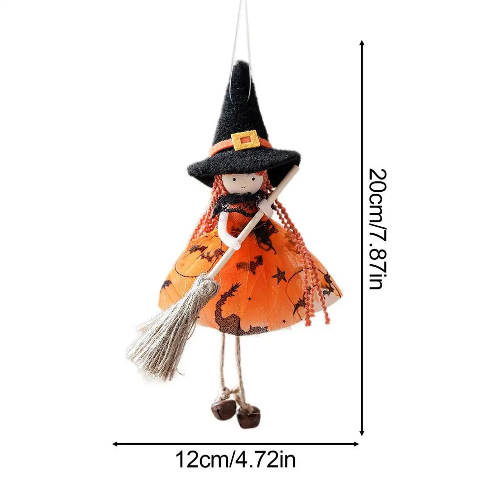 Witch Doll Hangable Kitchen Decor with Broom Ornament Spooky Witch