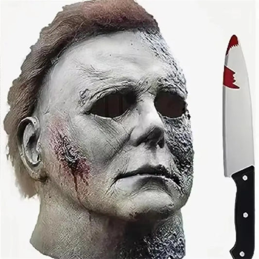 Máscara Halloween Michael Myers Cara Completa Asustadiza Asesino Terrorífica Quemadura Fuego Cicatriz Látex Cosplay Disfraz Fiesta Props Cuchillo