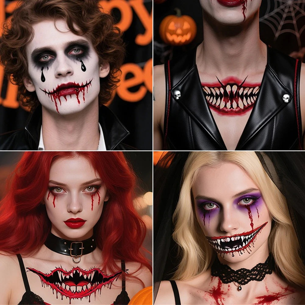 Big Mouth Tattoo Stickers 3D Creepy Lip & Body Decals for Party Makeup Horror DIY Fake Wounds & Scars For Halloween Party Tool