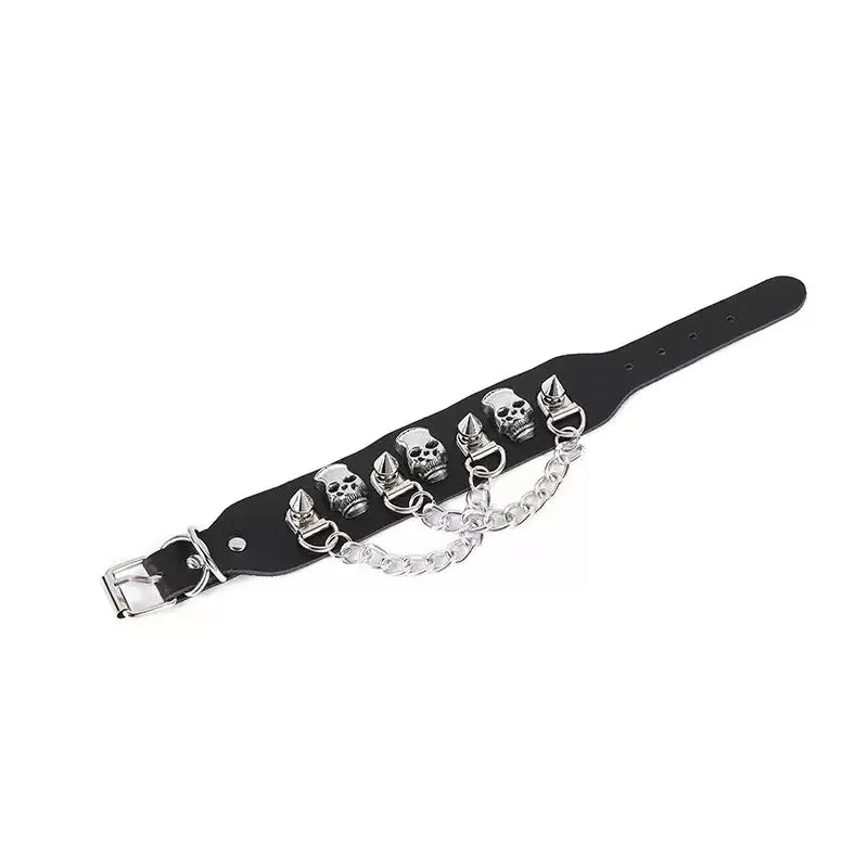 Fashion, Personality, Domineering Skull, Rivet, Punk Street Accessories, Pu Leather Bracelets, Halloween Gifts