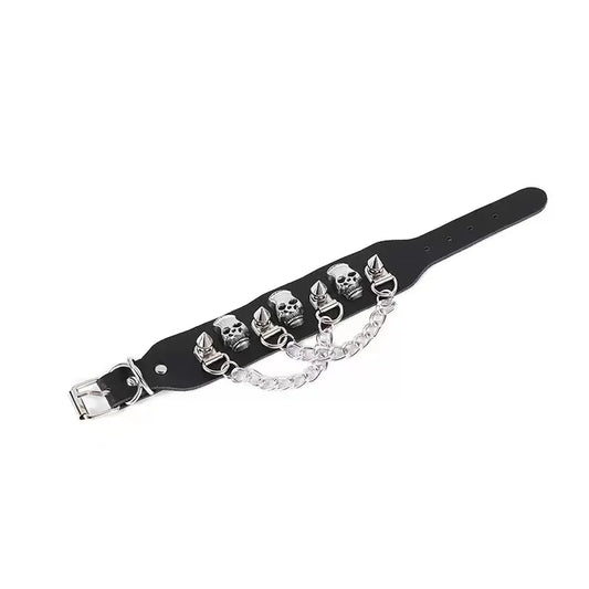 Moda, personalidad, calavera dominante, remaches, accesorios de estilo punk, pulseras de cuero PU, regalos de Halloween