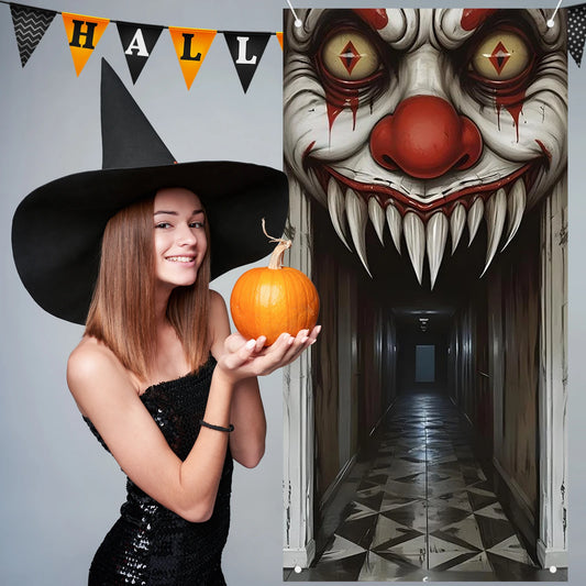 Decoración de Halloween para Puerta, Tema Espeluznante de Bruja y Zombi para Pared