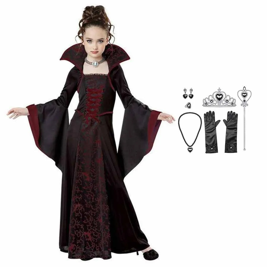 Disfraz de Vampiresa para Niñas, Vestido Largo de Tutú, Traje de Carnaval para Niños, Ropa Gótica de Plumas