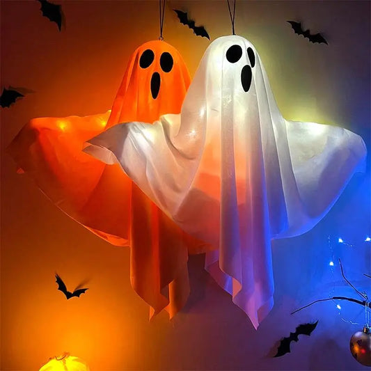 Suministros de decoración para Halloween: fantasmas LED que brillan para el hogar, interior o exterior, casa embrujada 2024, accesorios de terror colgantes con luces para bar