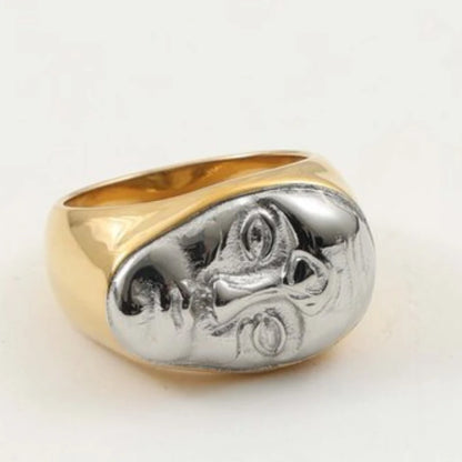 Anillo gótico de dos tonos con forma de cara de acero inoxidable para mujer, regalos de Halloween