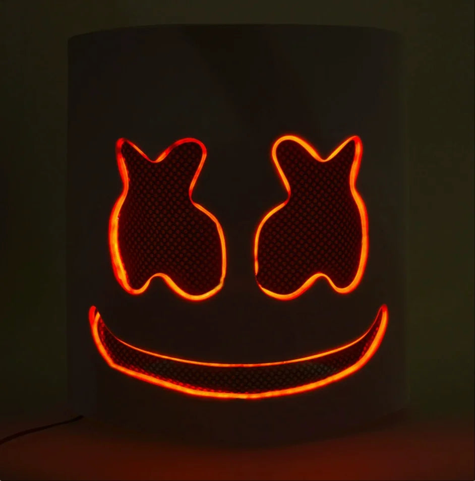 Halloween Light Up Mask Full Face LED Neon Marshmallow Mask Headgear Luminous DJ Music Festival Props Cosplay Rave Party Mask