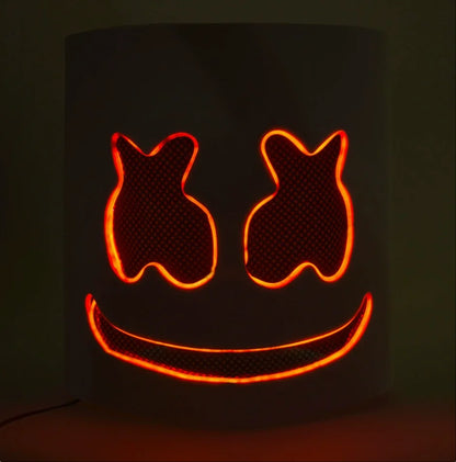 Halloween Light Up Mask Full Face LED Neon Marshmallow Mask Headgear Luminous DJ Music Festival Props Cosplay Rave Party Mask