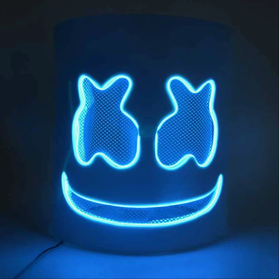 Halloween Light Up Mask Full Face LED Neon Marshmallow Mask Headgear Luminous DJ Music Festival Props Cosplay Rave Party Mask