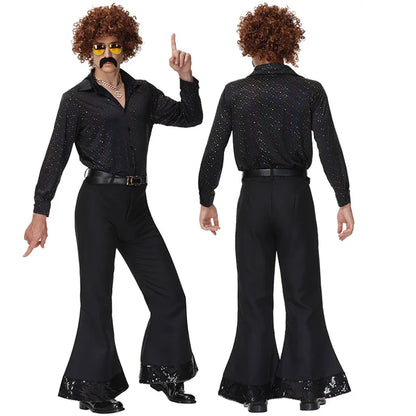 70s Disco Costume - sequin bell-bottom jumpsuit