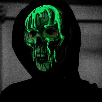 Full Face Halloween Skeleton Mask Luminous Funny Scary Skull Headgear Easy To Wear Spooky Party Cosplay Mask Cosplay