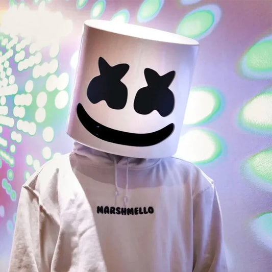 Máscara LED de Halloween que se ilumina para cubrir el rostro con forma de malvavisco, máscara luminosa para DJ, accesorios para festivales de música, máscara para fiestas rave y cosplay.