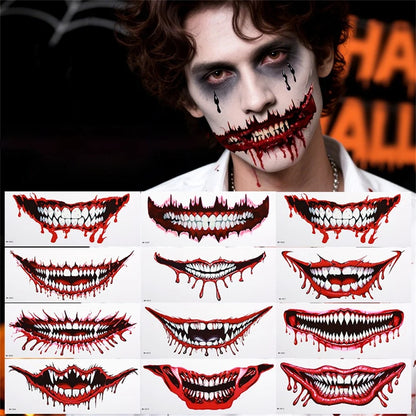 Big Mouth Tattoo Stickers 3D Creepy Lip & Body Decals for Party Makeup Horror DIY Fake Wounds & Scars For Halloween Party Tool
