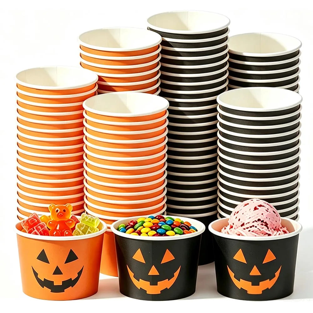 Halloween Party Disposable Tableware Paper Bowl Snack Box Ice Cream Cup Pumpkin Bowl Happy Halloween Party Decor Supplies