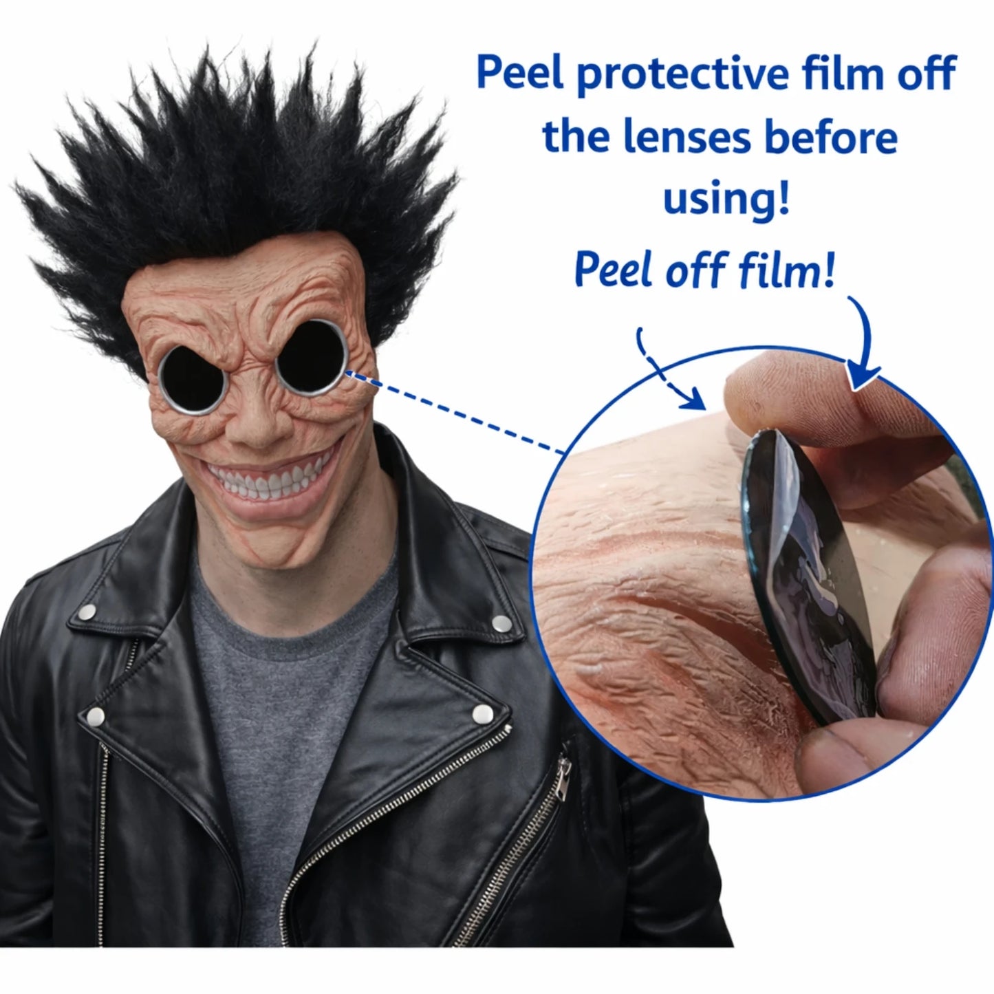 Adult Scary Latex Mask with Spiky Hair Half Creepy Mask for Halloween Costume Party Cosplay Realistic Wrinkle Face Costume Prop