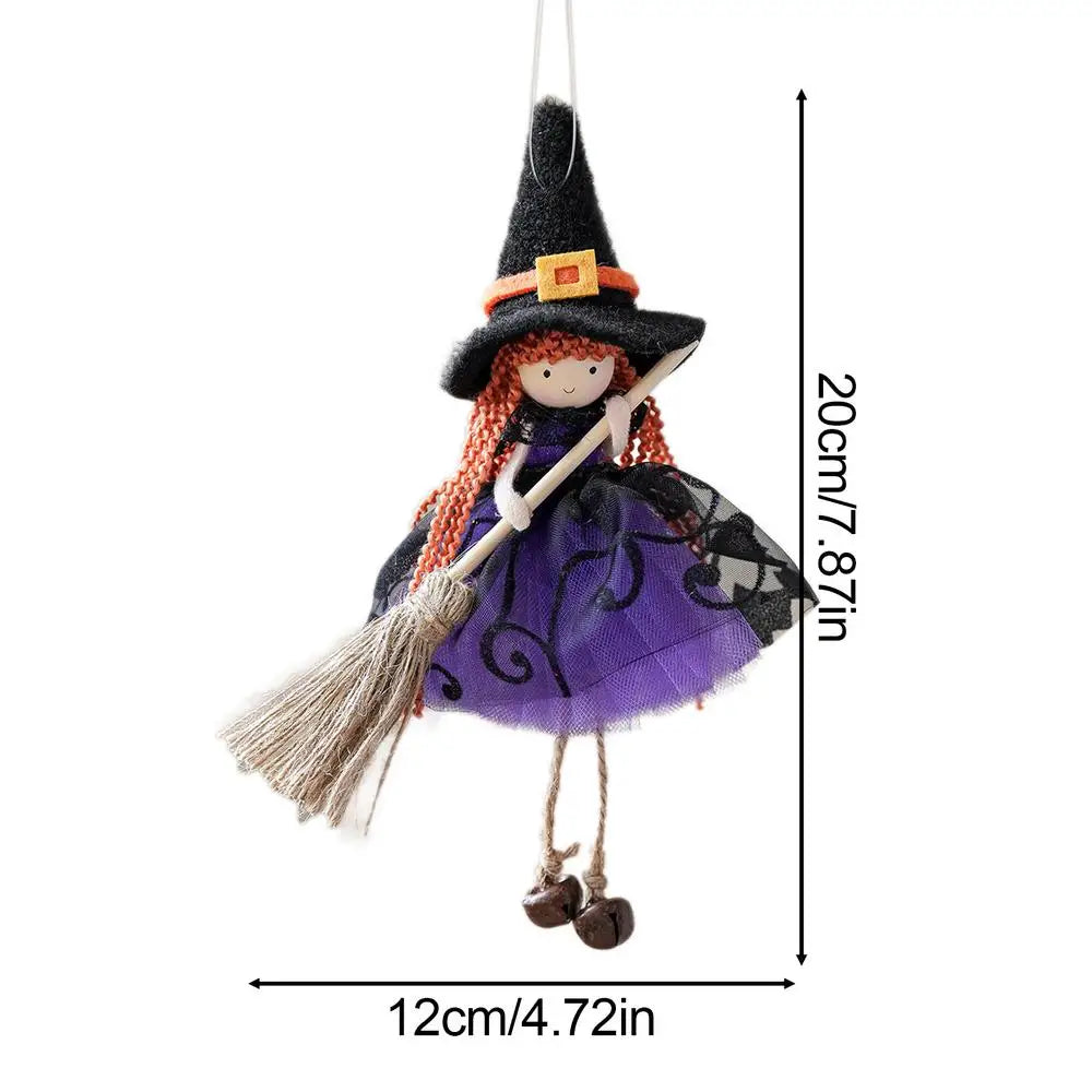 Witch Doll Hangable Kitchen Decor with Broom Ornament Spooky Witch