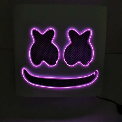 Halloween Light Up Mask Full Face LED Neon Marshmallow Mask Headgear Luminous DJ Music Festival Props Cosplay Rave Party Mask
