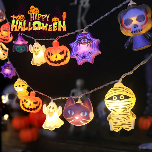 1.5/3m Cadena de Luces de Halloween Momia Calabaza Fantasma Linterna Cadena Suministros para el Festival de Fantasmas Decoración de Fiesta Feliz Halloween 2024