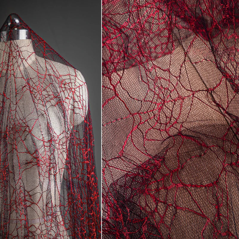 Red Spider Web Texture Mesh Decoration