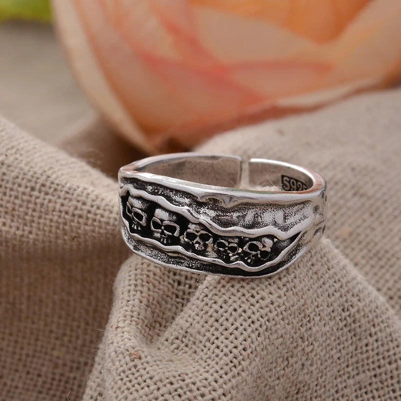 Original Jewelry Horrible 5 Skull Design Thai Silver Men Finger Ring Halloween Gifts Cheap