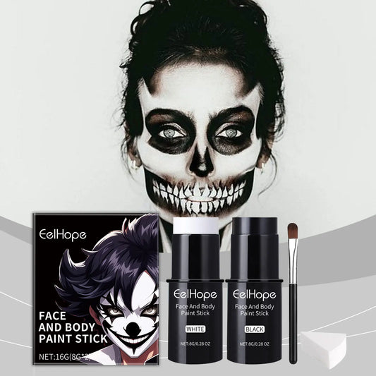 Kit de pintura facial y corporal blanco y negro, base de cobertura, payaso, colorido, de larga duración, impermeable, accesorios de maquillaje festivo de Halloween