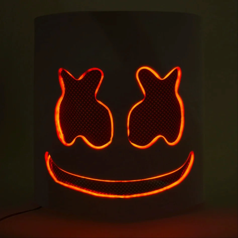 Halloween Light Up Mask Full Face LED Neon Marshmallow Mask Headgear Luminous DJ Music Festival Props Cosplay Rave Party Mask