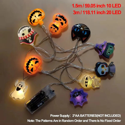 1.5/3m Halloween Light String Mummy Pumpkin Ghost Lantern String Ghost Festival Supplies Happy Halloween Party Decor 2024