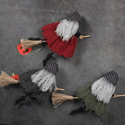 Hanging Witch Decoration - cute broom Halloween decor