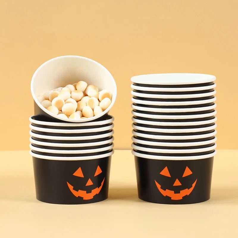 Halloween Party Disposable Tableware Paper Bowl Snack Box Ice Cream Cup Pumpkin Bowl Happy Halloween Party Decor Supplies