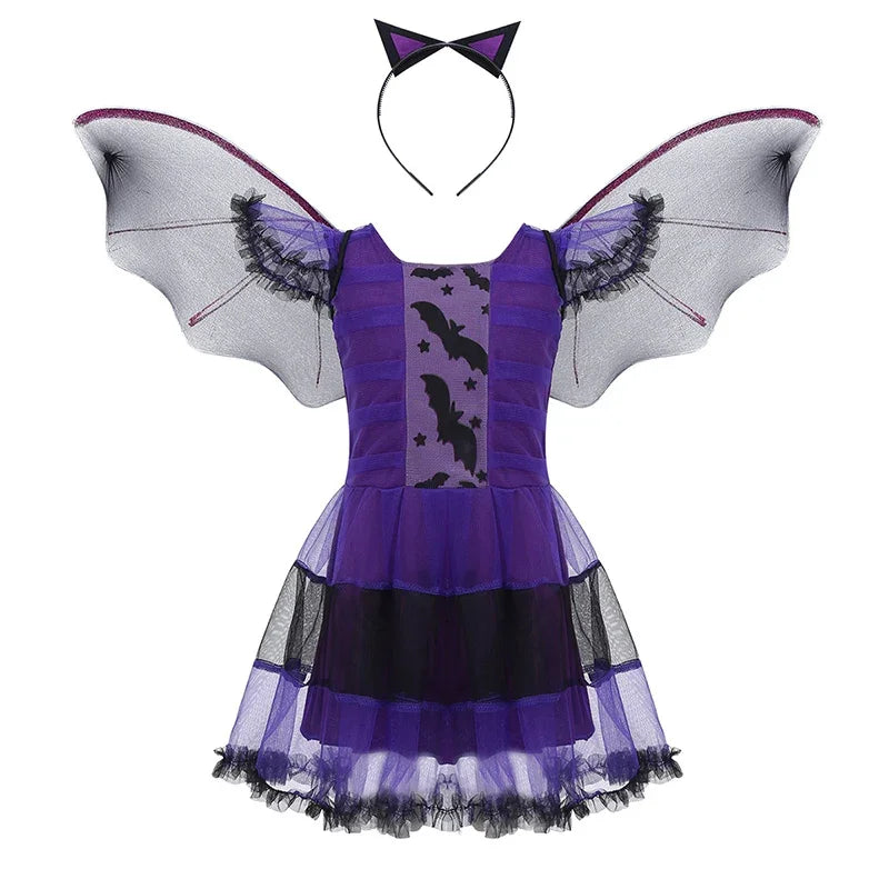 Disfraz de Vampiresa para Niñas, Vestido Largo de Tutú, Traje de Carnaval para Niños, Ropa Gótica de Plumas