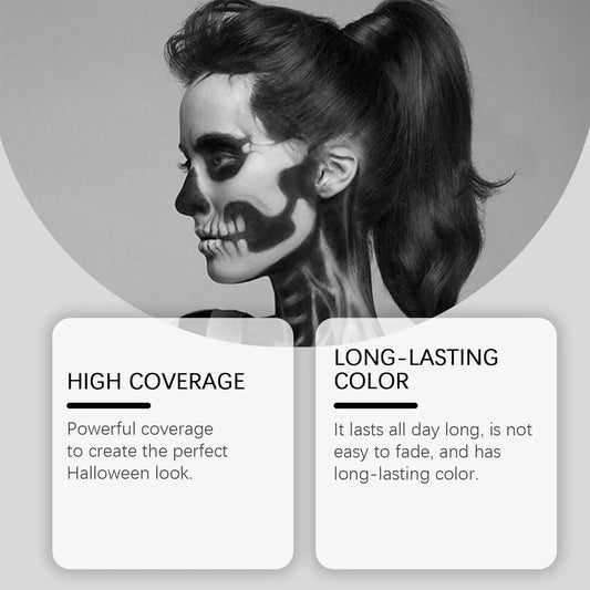 Kit de pintura facial y corporal blanco y negro, base de cobertura, payaso, colorido, de larga duración, impermeable, accesorios de maquillaje festivo de Halloween