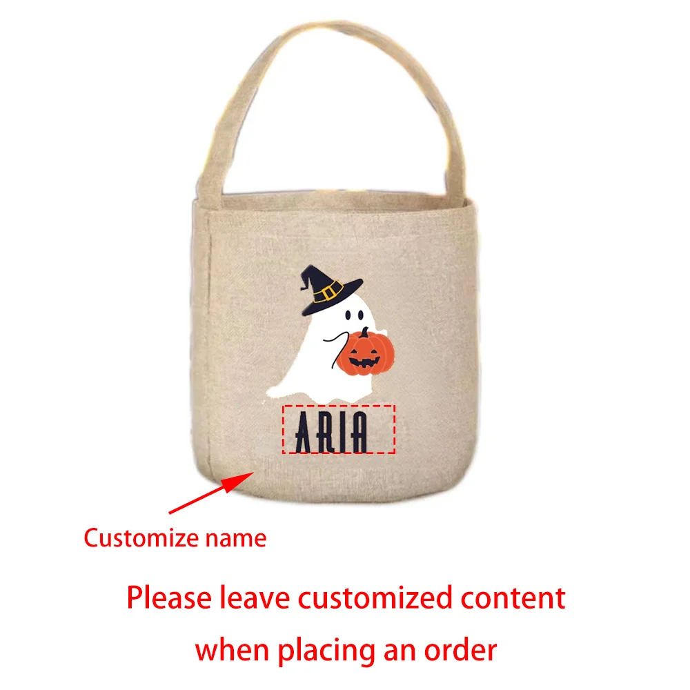Bolsa personalizada de Halloween para dulces con fantasma espeluznante, cubo de caramelos, regalo para niños, linda cesta Boo, suministros divertidos para decoración de fiestas
