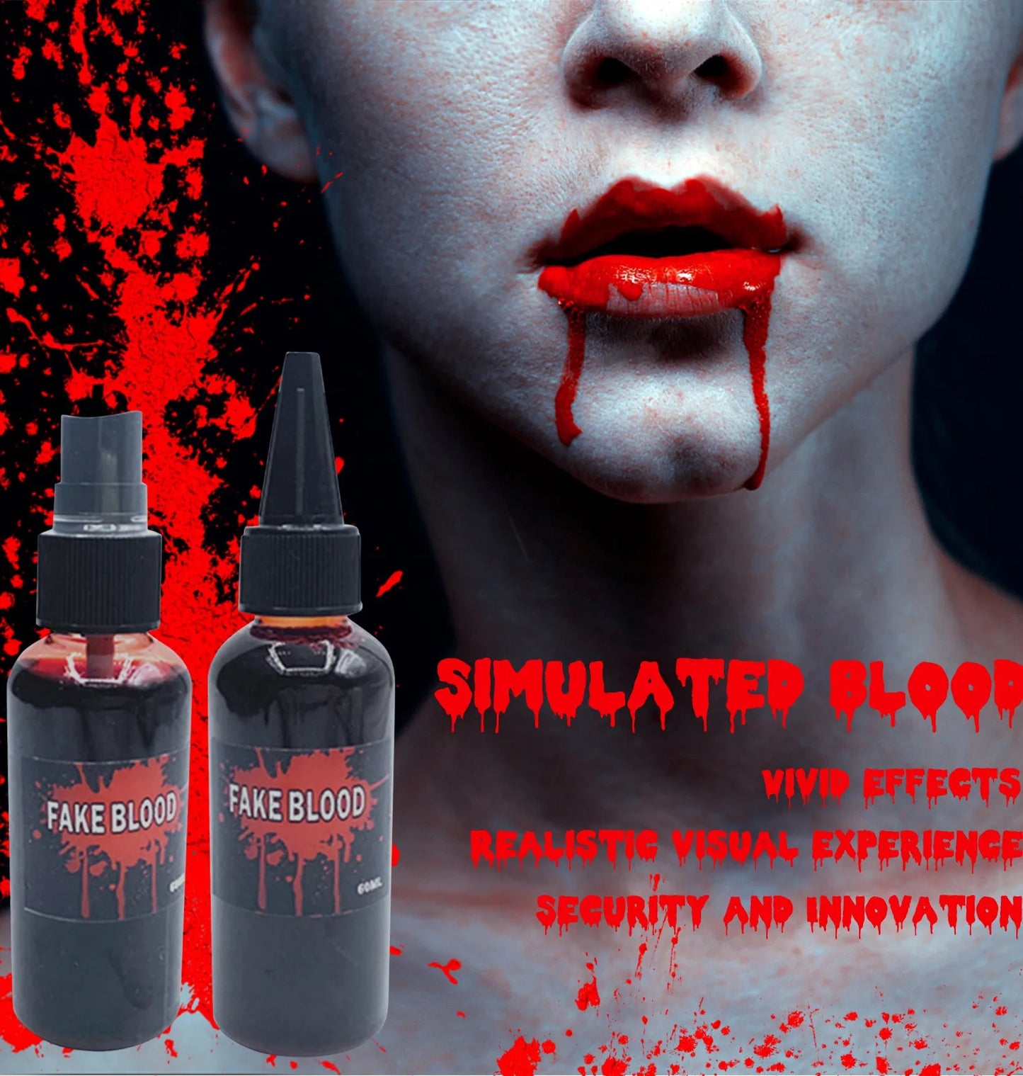 60ml Halloween Fake Blood Halloween Liquid Blood Drops Halloween Simulation Vampire Fake Blood Spray For Cosplay prop.
