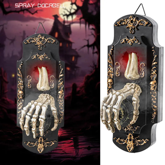 Timbre de esqueleto iluminado de Halloween con sonidos espeluznantes para decoración de terror de entrada de casa encantada interior y exterior