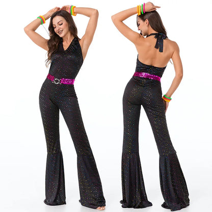 70s Disco Costume - sequin bell-bottom jumpsuit