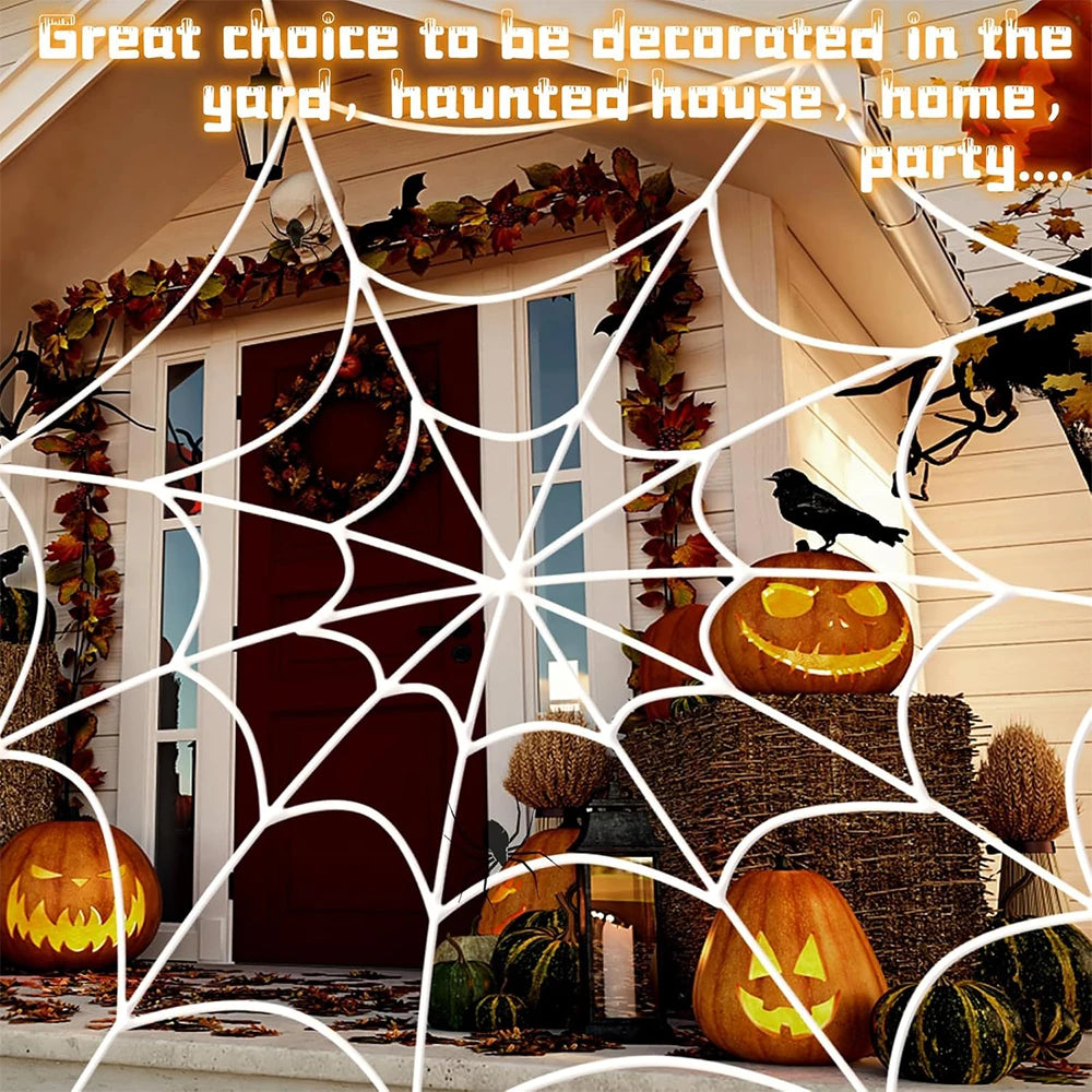 Decoración de exteriores de Halloween: telaraña de 1.5 m (5 pies) para pared de casa encantada y terrorífica