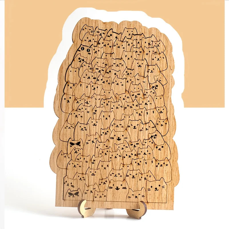 100 Wooden Puzzle Kittens with High Difficulty Level, Perfect for Christmas and Halloween Gifts