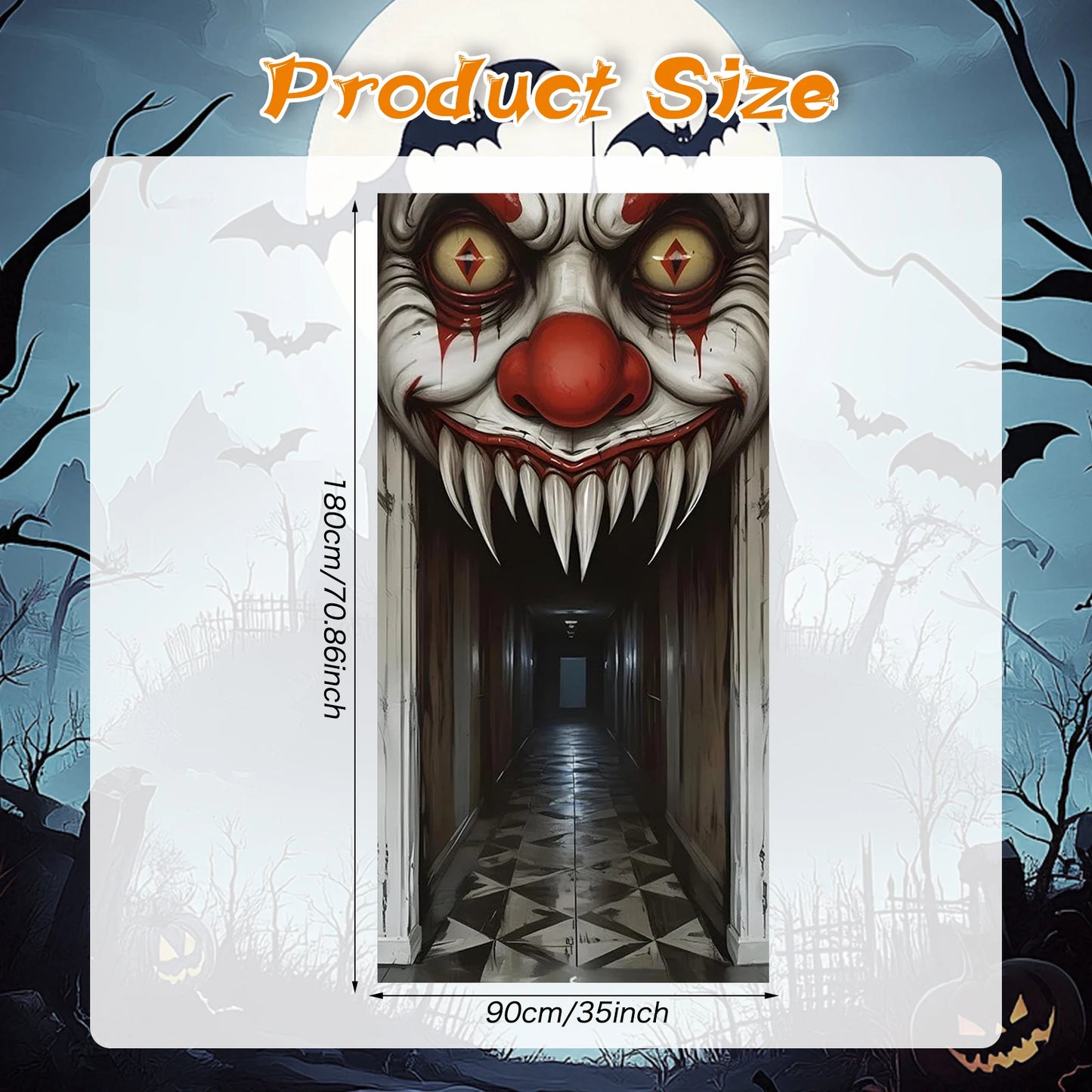 Halloween Decorations Door Cover,Spooky Witch and Zombie Theme Wall