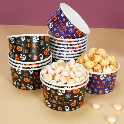 Halloween Party Disposable Tableware Paper Bowl Snack Box Ice Cream Cup Pumpkin Bowl Happy Halloween Party Decor Supplies
