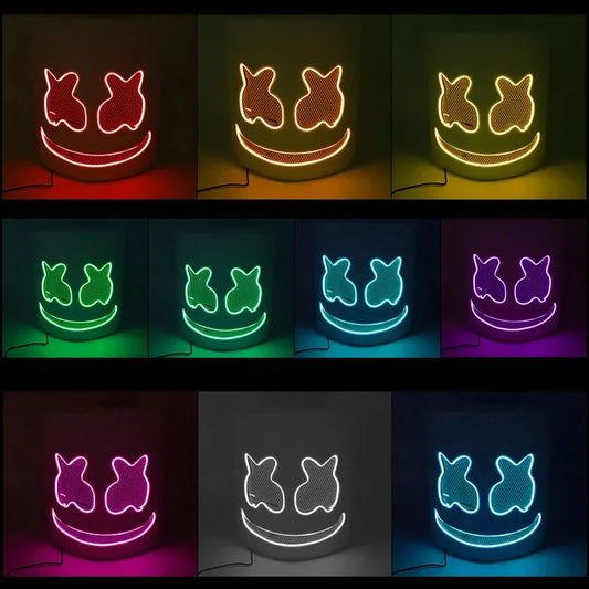 Máscara LED de Halloween que se ilumina para cubrir el rostro con forma de malvavisco, máscara luminosa para DJ, accesorios para festivales de música, máscara para fiestas rave y cosplay.