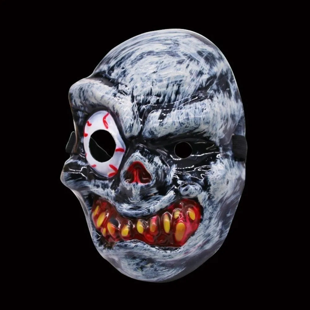 Full Face Halloween Ghost Mask One Eyed PVC Scary Ghost Head Cover Breathable Scary Props Ghost Headwear Costume Party