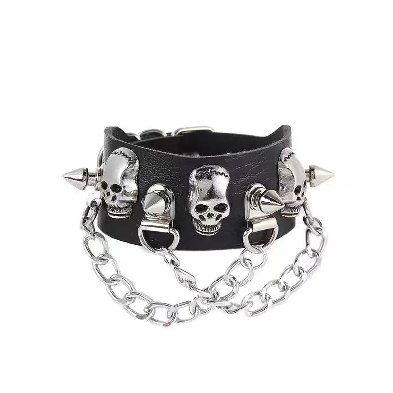 Fashion, Personality, Domineering Skull, Rivet, Punk Street Accessories, Pu Leather Bracelets, Halloween Gifts