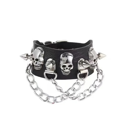Fashion, Personality, Domineering Skull, Rivet, Punk Street Accessories, Pu Leather Bracelets, Halloween Gifts