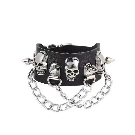 Moda, personalidad, calavera dominante, remaches, accesorios de estilo punk, pulseras de cuero PU, regalos de Halloween